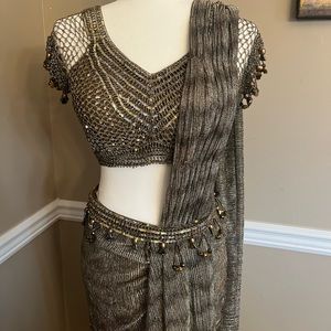 Gold bronze lehenga saree sari Indian outfit Bollywood Indian wedding